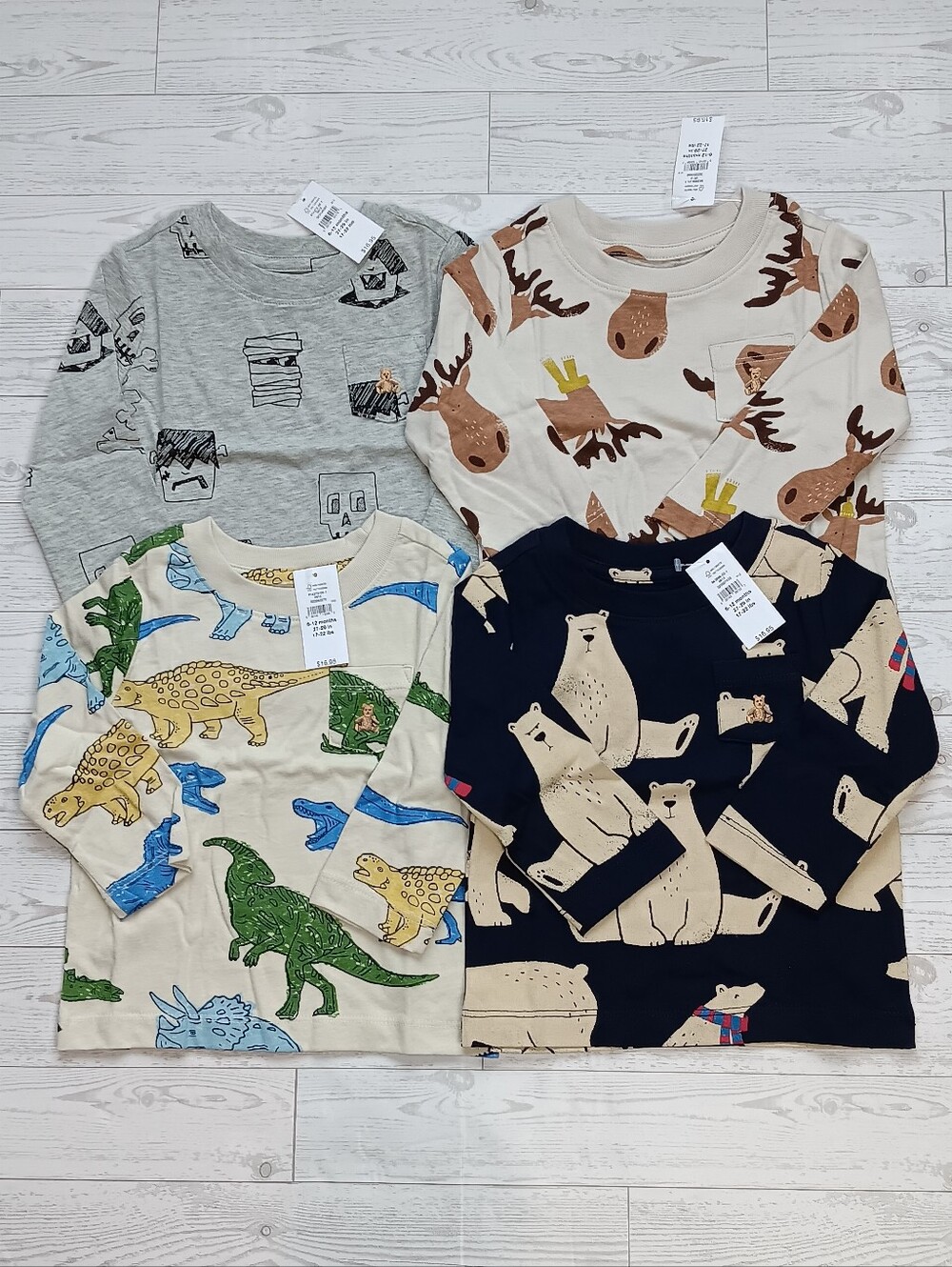 Lot Of 4 Baby Gap Boy's Graphic Print Long Sleeve Shirt 100% Cotton Size 6-12 M